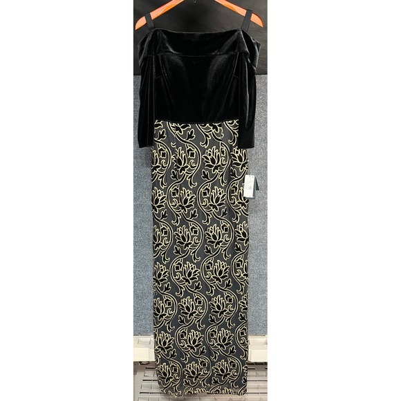 Adrianna Papell Dresses & Skirts - Adrianna Papell Black Velvet Off Shoulder Brocade Gown Formal‎ Evening Size 6